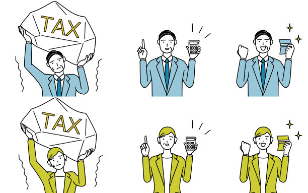 简单的线条画的男人和女人穿西装(中年，总裁，主管)，一组图像的税收，会计和投资图片下载