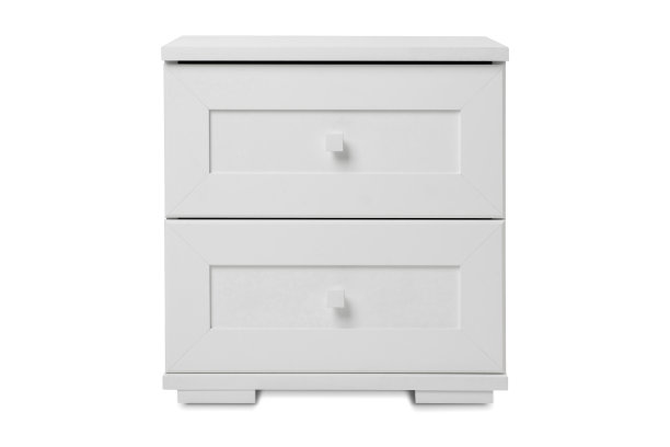 白色的木制床头柜，抽屉被隔离在白色的背景上图片下载