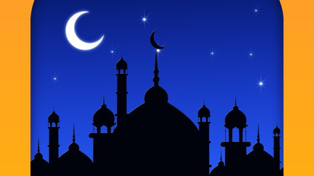 斋月主题穆巴拉克一个男人的剪影阅读古兰经与清真寺的背景图片下载