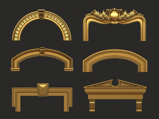 Set of different classic arched golden frames图片下载