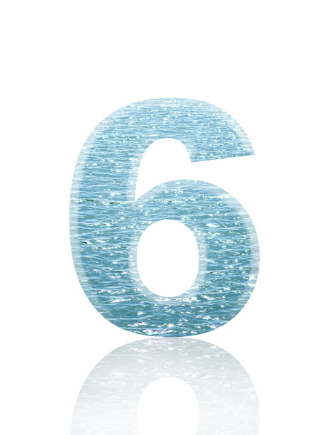 白色背景上6号闪亮的三维海水表面的孤立照片图片下载