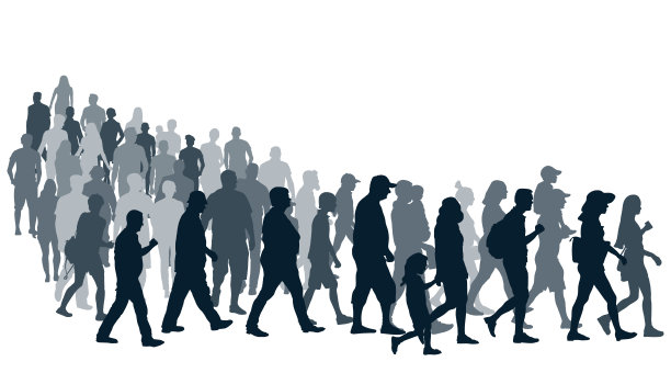 一大群人在排队。社会，人的剪影。矢量图图片下载
