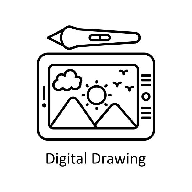数字绘图矢量轮廓图标设计插图。平面设计符号在白底EPS 10文件图片下载