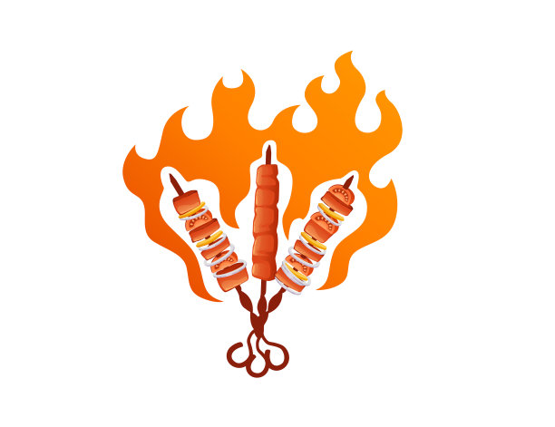 烤串串与火烧烤烤食物矢量插图在白色背景图片下载