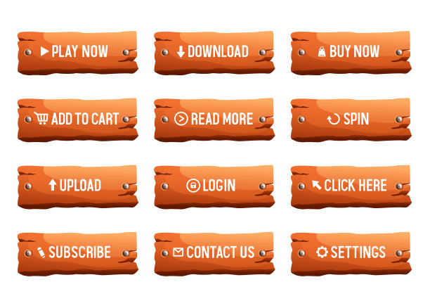 木制按钮的网站。大的一组按钮的网页设计。向量组图片下载