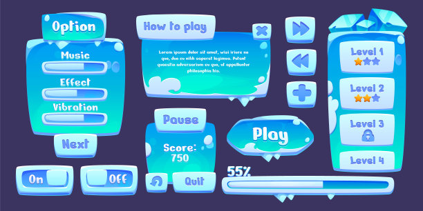 蓝色gui元素与雪和冰柱。图片下载