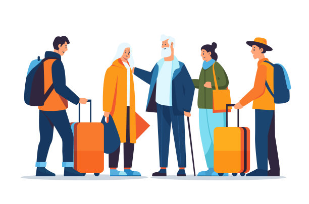 旅客带着行李站在一起排队旅行度假概念横向图片下载
