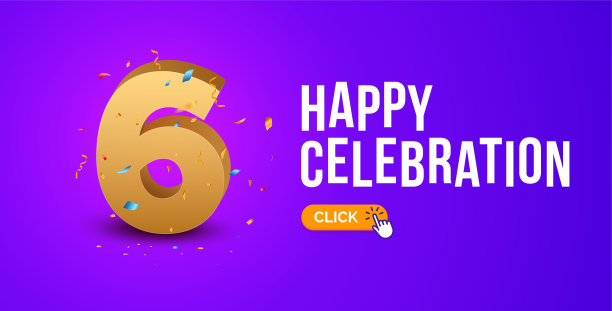 6周年生日金色背景。快乐矢量海报6周年庆典彩纸海报图片下载