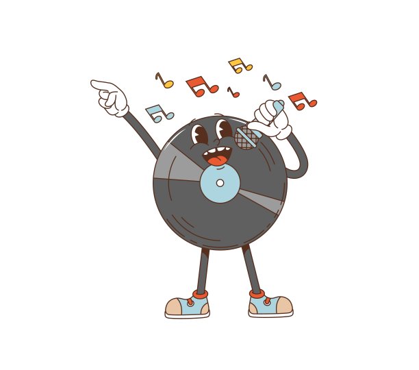 卡通复古黑胶唱片groovy人物唱歌图片下载