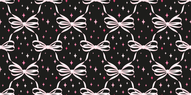 无缝图案与各种卡通缎面蝴蝶结，礼品丝带。新潮的编发配件。图片下载