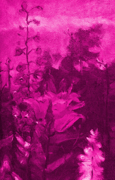 插画艺术油画山水百合花紫铃图片下载