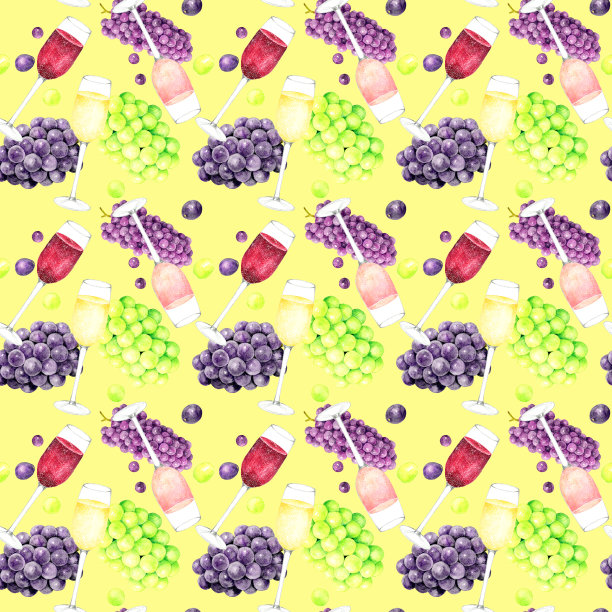 气泡酒与葡萄的完美结合。手绘水彩插图。图片下载