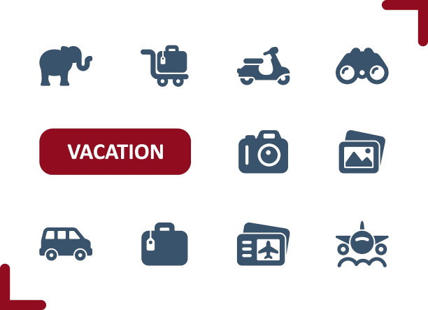 假期图标。采购产品旅游，旅行，狩猎，行李，摩托车，相机，照片，机票图标图片下载