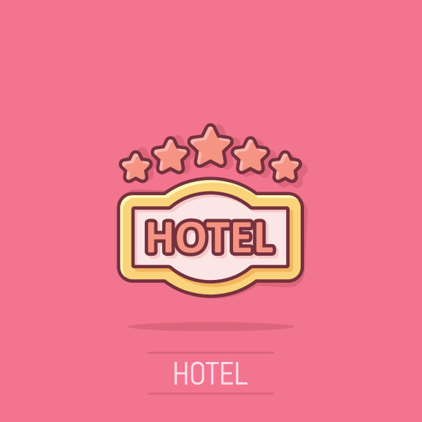 酒店5星级标志图标漫画风格。在孤立的背景上的卡通矢量插图。旅馆客房信息飞溅效应经营理念。图片下载