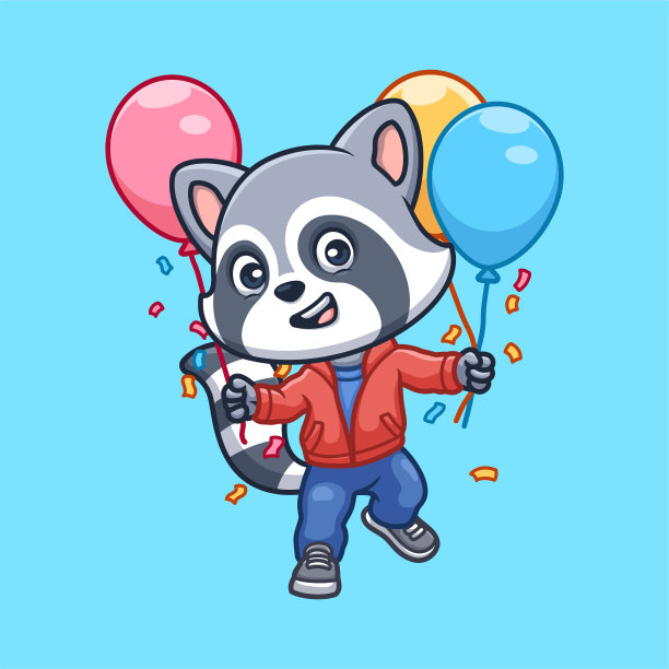 生日浣熊可爱卡通人物插画图片下载