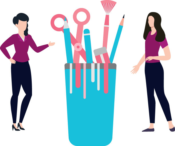 女孩们有手工工具和文具。图片下载