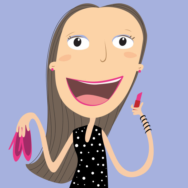 棕发女人化妆，涂口红和穿高跟鞋图片下载