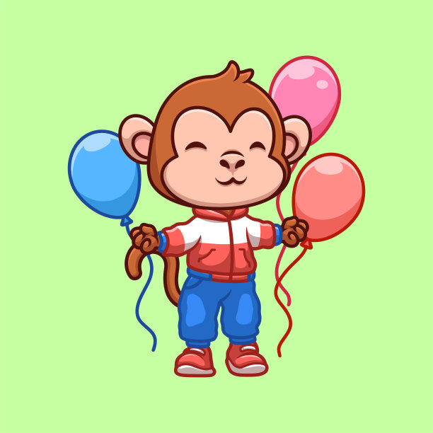 生日猴子可爱卡通人物插画图片下载