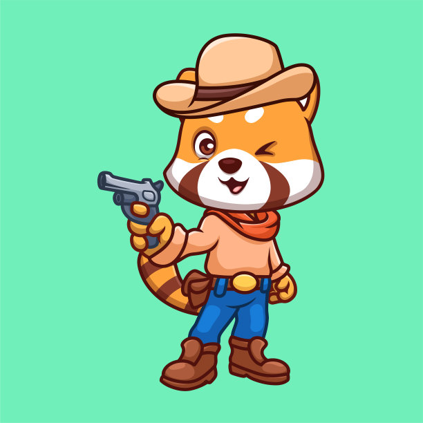 牛仔小熊猫可爱卡通人物插画图片下载