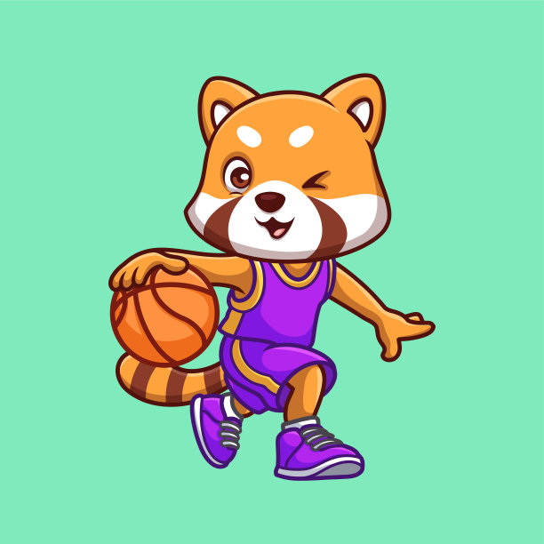 篮球小熊猫可爱卡通人物插画图片下载