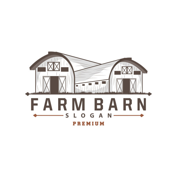 谷仓标志农业建筑模板农民农场复古设计简单复古风格插图图片下载