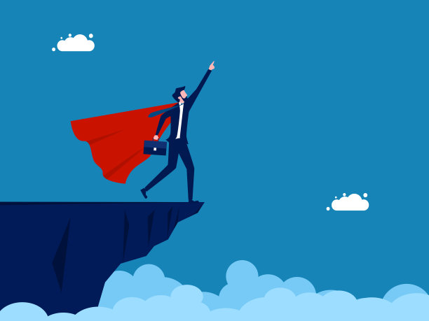 领袖。商人英雄站在悬崖上图片下载