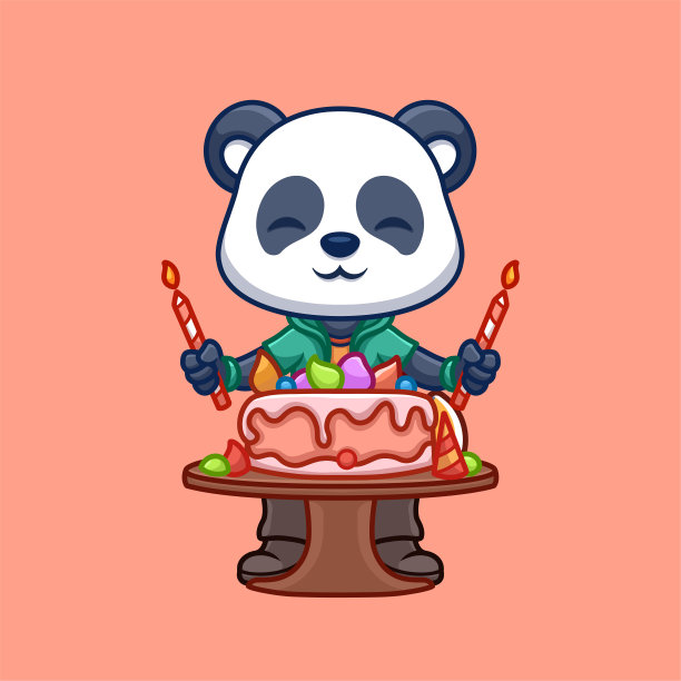 生日熊猫可爱卡通人物插画图片下载
