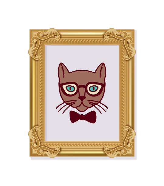 猫肖像潮人风格的概念海报的猫画在豪华的现实主义框架图片下载
