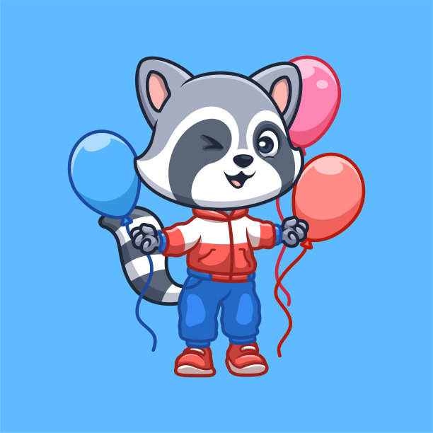 生日浣熊可爱卡通人物插画图片下载