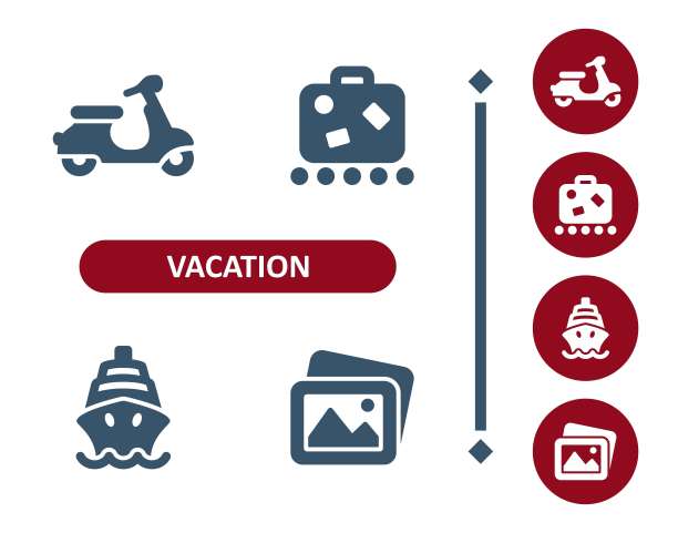 假期图标。旅游，滑板车，助动车，行李，行李，游轮，照片图标图片下载