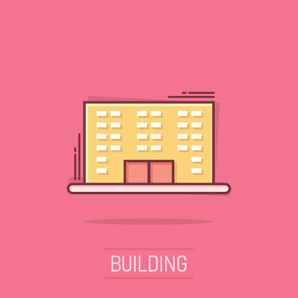 漫画风格建筑图标：城市摩天大楼公寓矢量插画图片下载