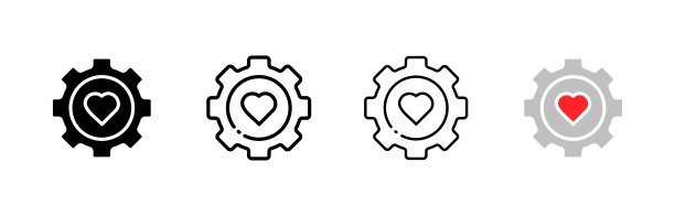 心形齿轮图标。不同的款式，心内齿轮图标。矢量图标图片下载