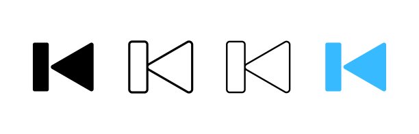 倒带左边的图标。不同的风格，一组按钮为播放器，向左倒带图标。矢量图标图片下载