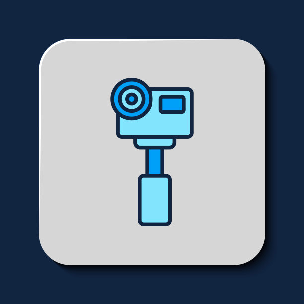 填充轮廓行动极端相机图标孤立的蓝色背景。用于拍摄极限运动的摄像机设备。向量图片下载