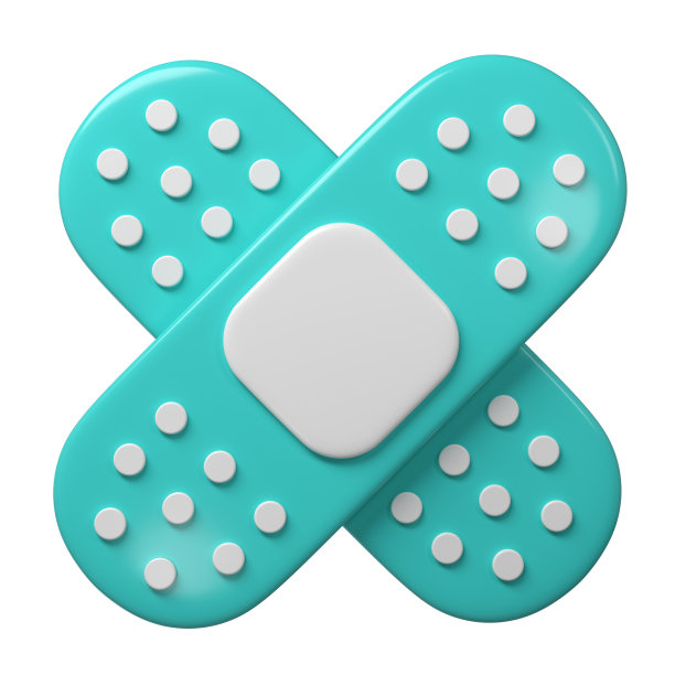3d医疗两个交叉膏药图标。粘性医用绷带的渲染图。绿松石和白色的颜色医学恢复补丁在可爱的卡通设计。急救概念图片下载