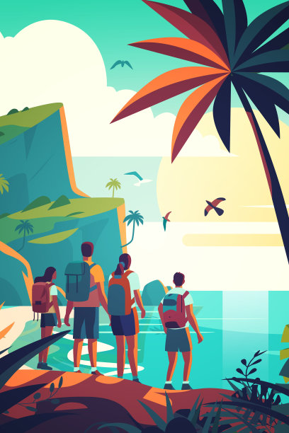 游客站在沙滩上欣赏大海美景全景，用景观岛的暑假时间来旅游的概念图片下载