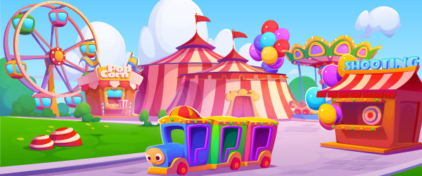 有马戏团和摩天轮的游乐园图片下载