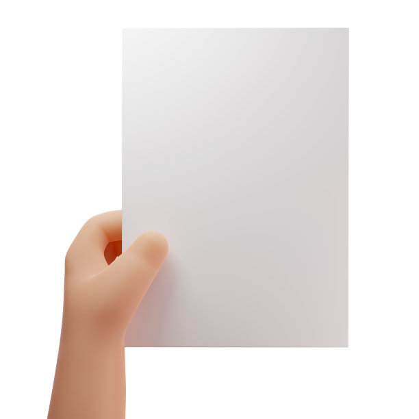 近距离三维手握一张白纸a4大小的字母孤立在白色背景。为你的文本复制空间。三维渲染图图片下载