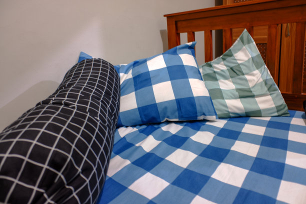 卧室里有床垫、枕头和充气罩图片下载