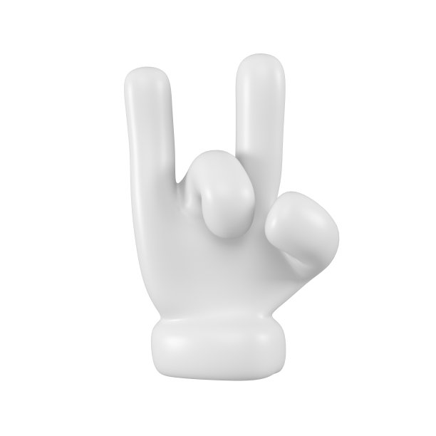 白色的表情符号可爱的手显示一个孤立的山羊手势。岩石符号、图标和符号概念。3 d渲染。图片下载
