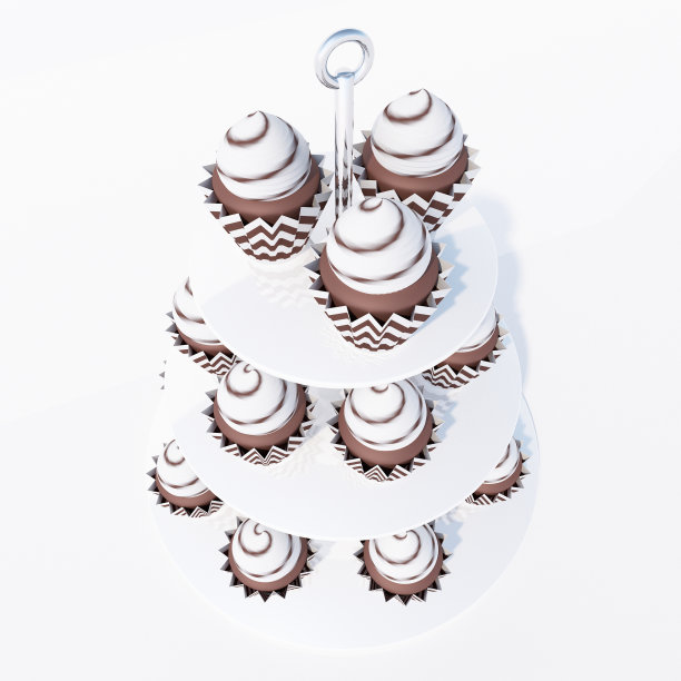 纸杯蛋糕3d插图。甜点吧。生日聚会。周年纪念日。不同口味的纸杯蛋糕。庆祝活动的背景。图片下载