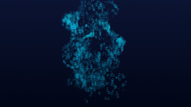 水下的气泡上升到蓝色的水面图片下载