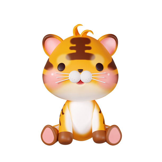 3D渲染插图，可爱的生肖老虎图片下载