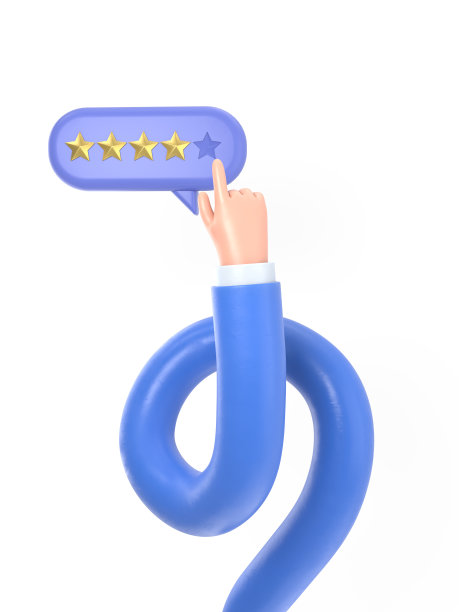 用户用手指着调查表格并选择黄色星星。五星好评的客户评价。在线反馈，白底3D渲染。长臂概念。图片下载