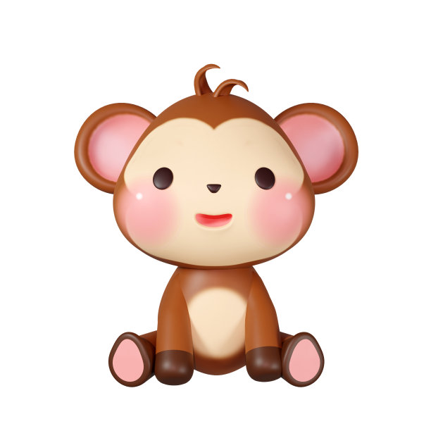 3D渲染插图，可爱的猴子在十二生肖图片下载