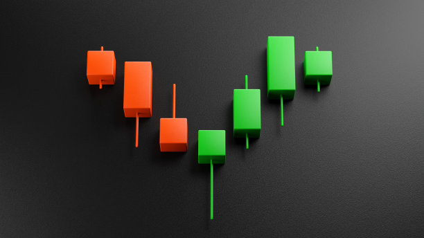 三维烛台在股票市场的图形，3D渲染图片下载
