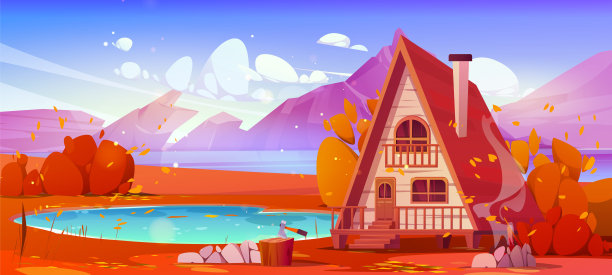 秋山湖畔的木屋图片下载