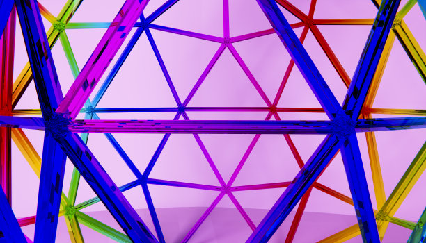 金属地球体内部的各种明亮的颜色，在粉红色背景的3d渲染图像，正面视图图片下载