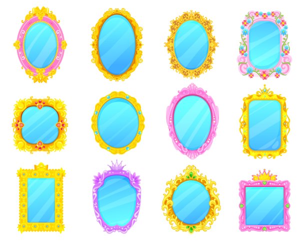 金色和粉色镜框的公主镜，卡通图片下载