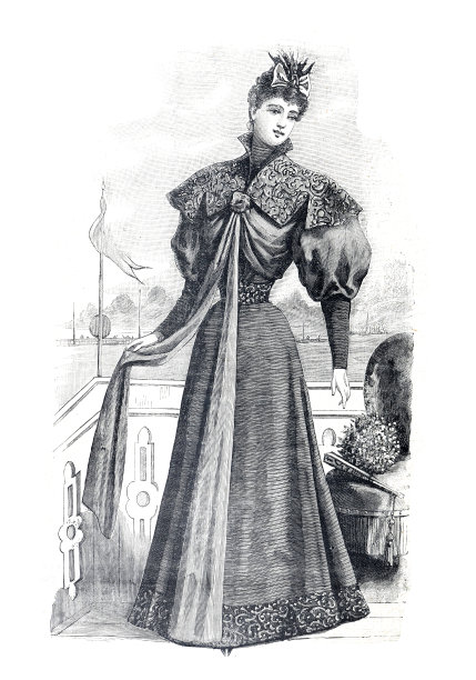 穿着得体的女士，穿着古装的女士。公主裙或女王裙。老式的衣服。时尚产业。19世纪的服装。18世纪的服装。精英的裙子。图片下载